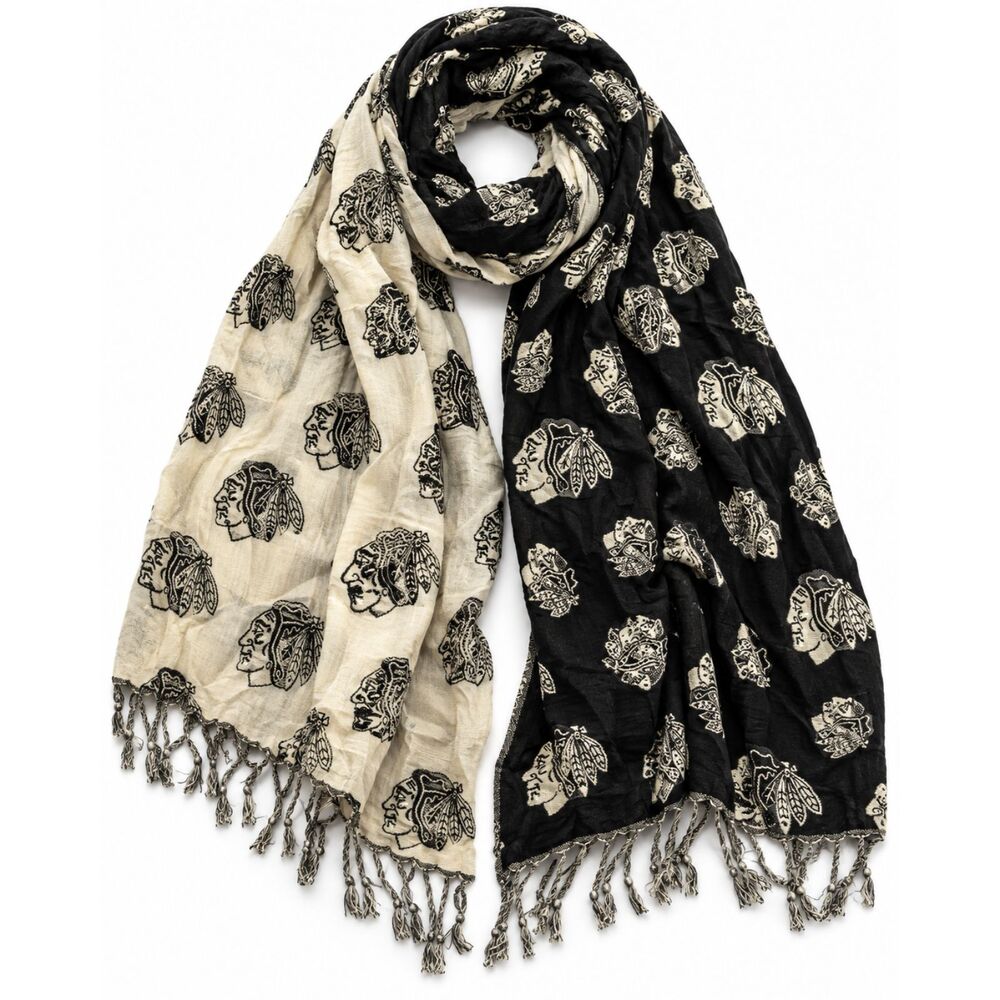 Chicago Blackhawks NHL Black Cream Reversible Scarf Wrap